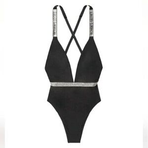 Victoria's Secret Black and Silver Strappy Bodysuit